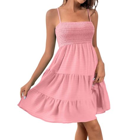 Casual Summer Dresses for Women Sleeveless Smocked Spaghetti Strap ...
