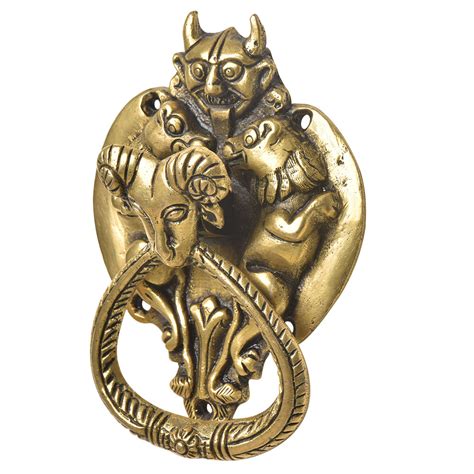 Handmade Brass Demon Two Lions Ram Head Door Knocker