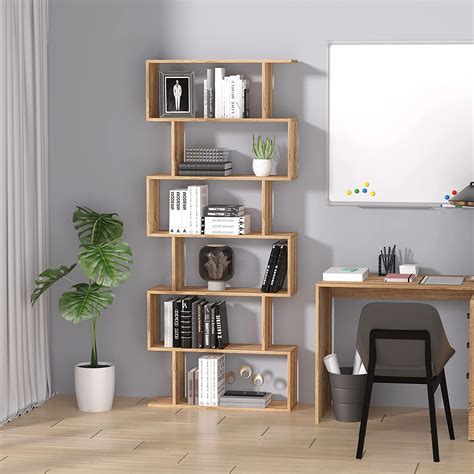 Lukzer MR-002 Light Oak 6-Layer Ladder Bookshelf - DIY Engineered Wood ...