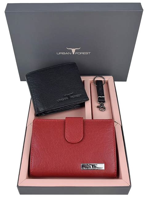 Urban Forest Skylar Black/Red Leather Wallets & Keyring Combo Gift Set ...