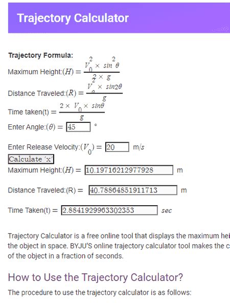 Image result for Trajectory Calculator