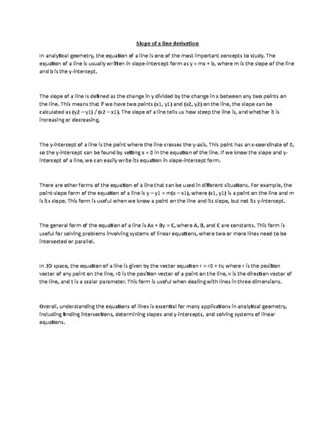 Slope of a line derivation - The equation of a line is usually written ...