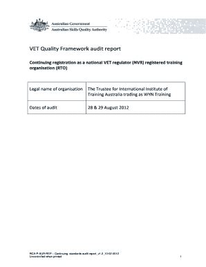 Fillable Online VET Quality Framework audit report - WYN Fax Email ...