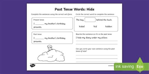 Past Tense Words - Hide Worksheet (teacher made) - Twinkl