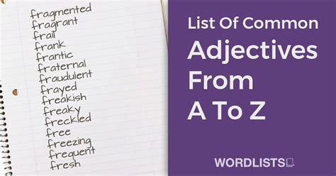List Of Common Adjectives From A To Z