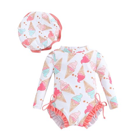 Sunwanar Infant Baby Girl Rash Guard Swimsuit Long Sleeve Ice Cream ...