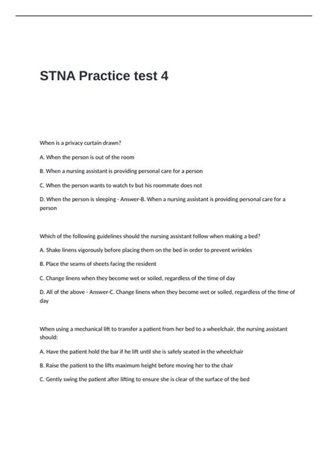 STNA Practice Test 4 Questions and Answers |2025 Updated - Stna - Stuvia US