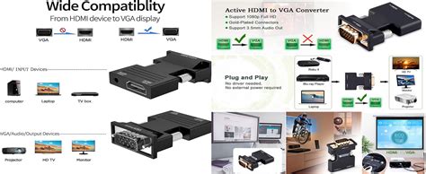 Microware HDMI to VGA Adapter Converter with 3.5mm Stereo Audio, Active ...