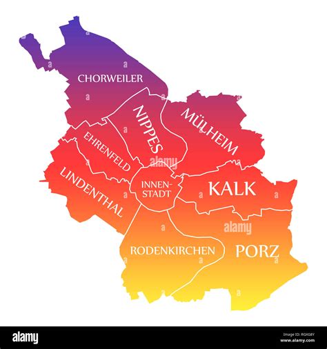 Cologne City Map Germany DE labelled rainbow colored illustration Stock ...