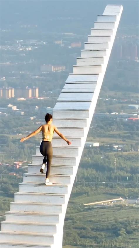 This white stairway is currently trending on social media: Built on the edge of a cliff in Fuxi ...