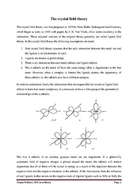 The crystal field theory Note 2 - The crystal field theory The crystal ...
