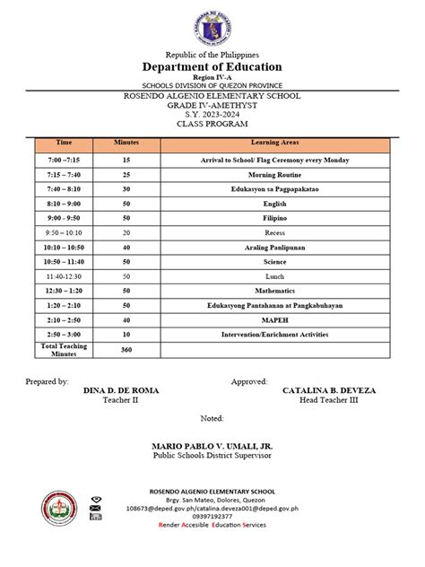 Image result for Grade 4 Class Program