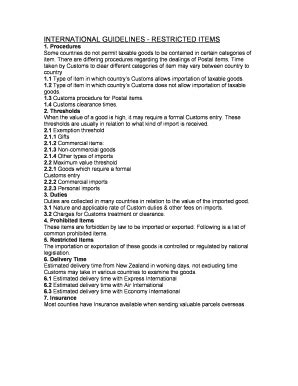 Fillable Online privatebox co INTERNATIONAL GUIDELINES - RESTRICTED ...