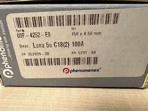 Phenomenex 00F-4252-E0 Luna 5 µm C18(2) 100 Å LC Column 150 .6 mm for ...
