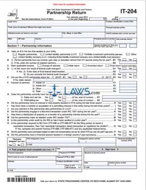 Form IT-204 Partnership Return - New York Forms - | Laws.com