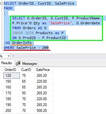 Image result for Derived Table in SQL Server