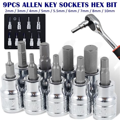 Protoiya 9Pcs Hex Bit Socket Set Sturdy Allen Key Sockets Professional ...