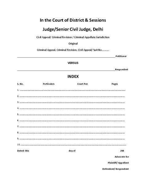 Index form 7 - In the Court of District & Sessions Judge/Senior Civil ...