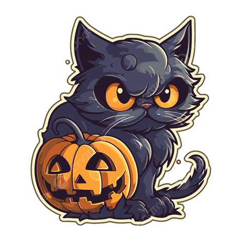 Halloween Cat With Pumpkin Pumpkins Sticker Vector Artwork Clipart, Cat ...