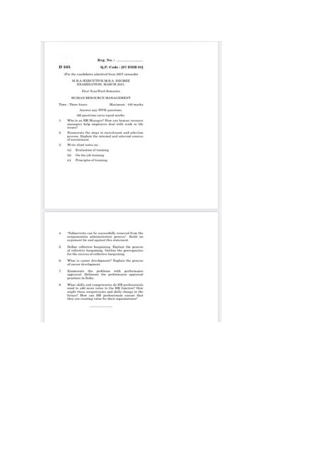 Mba3 - question papers of 1 st year MBA - Human Resources Management ...