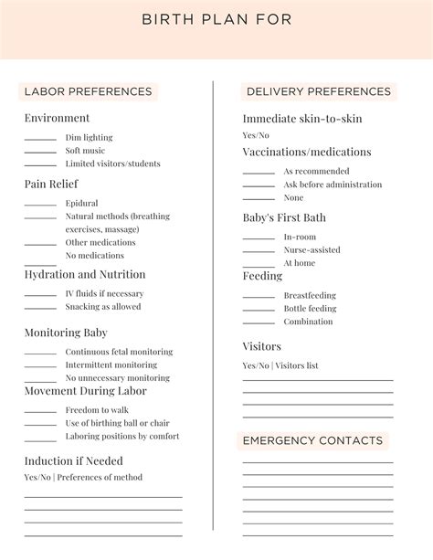 Birth Plan Template - Modern Motherhood