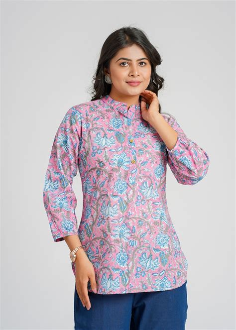 Block Printed Cotton Short Kurti – Cotton Curio