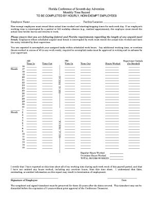 Florida Monthly Time Record Form - Blank Fillable Template | Fill Out ...