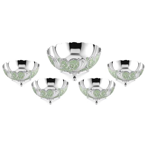 1 Big+4 Small Enamel Round Bowls Sea Green