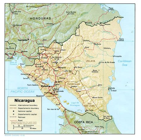 Large detailed relief and administrative map of Nicaragua. Nicaragua ...