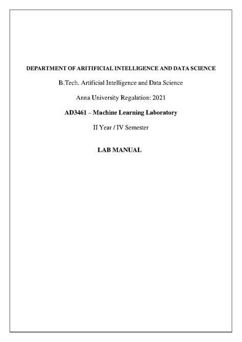 AL3451 Machine Learning Lab Manual - Experiments and Implementation ...