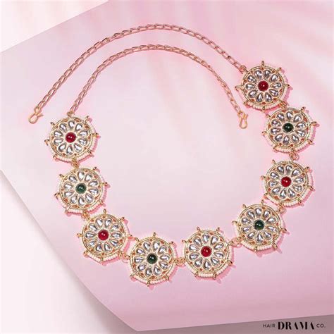 Floral Hair Band with White Polki and Colorful Stones – Hair Drama Company