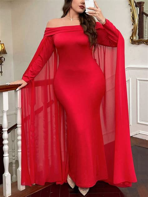 Privéa Plus Size Women's Valentine's Day Red Elegant Charming Sexy Off ...