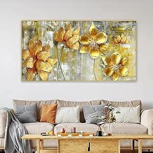 DEKORSTATION Gilded Blossoms Majestic Golden Flowers Panoramic Floating ...