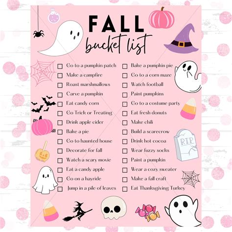 Fall bucket list pink themed pink halloween bucket list printable for ...