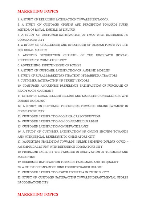 Marketing Topics LIST - tyhf - 1. A STUDY ON RETAILERS SATISFACTION ...