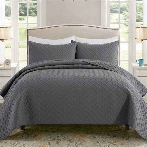 Amazon.com: Exclusivo Mezcla 3-Piece Gray Queen Size Quilt Set, Weave ...