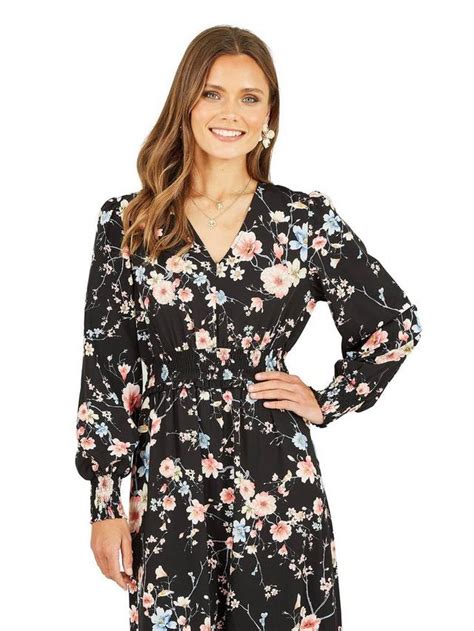 Yumi Blossom Floral Print Midi Dress, Black