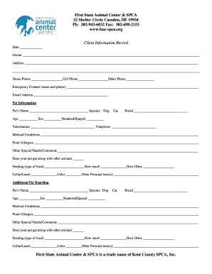 Fillable Online First State Animal Center & SPCA Fax Email Print ...