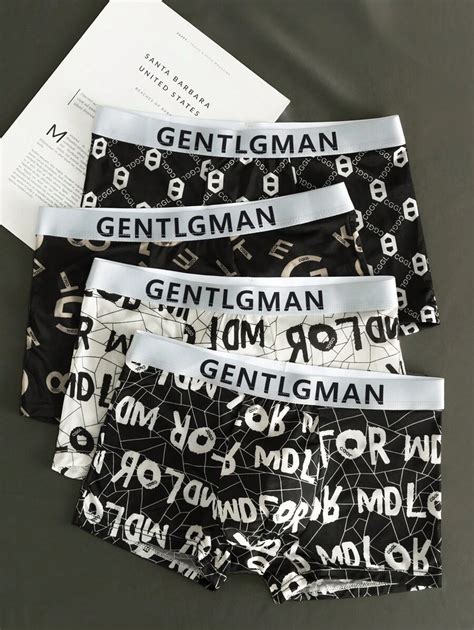 4pcs/Pack Men's Breathable Ice Silk Printed Letter Boxer Briefs | SHEIN USA