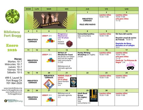 CALENDAR-JAN2026 SPANISH - Fort Bragg Library