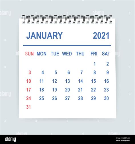 January 2021 Calendar Leaf. Calendar 2021 in flat style. Vector ...