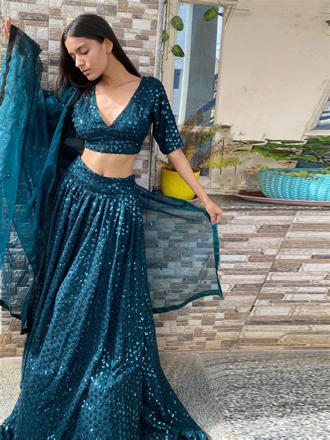 Odette Women Designer Green Georgette Semi Stitched Lehenga With Unsti