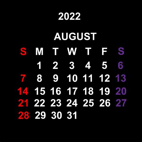 August Calendar 2022 Template