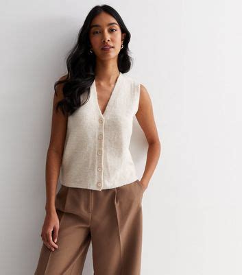 Cream Knit Button Front Vest | New Look