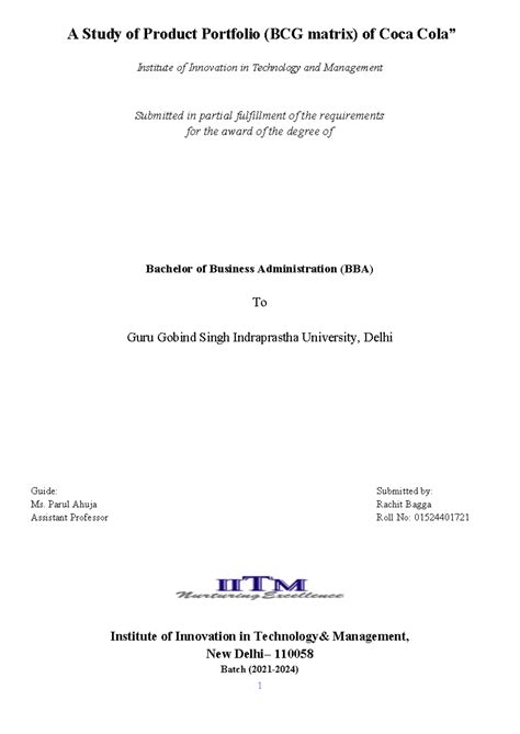 Coca cola Minor project - A Study of Product Portfolio (BCG matrix) of ...