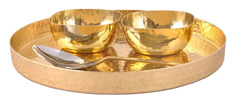 Pure Brass Dinner Set | Thali Set Hammered Design 4 Pcs Round Shape Di ...
