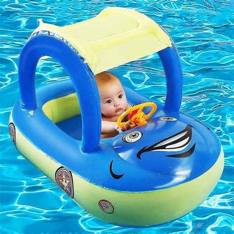 Baby Inflatable Pool Float With Canopy, Car Shaped Swim Float Boat For ...