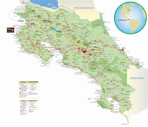Large detailed road map of Costa Rica with cities. Costa Rica large ...
