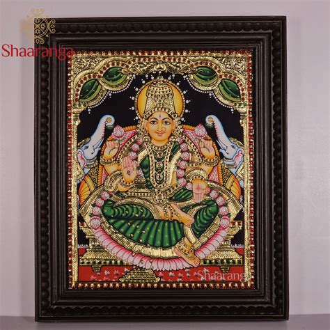 18x15 Inches Lakshmi Devi Tanjore Painting | 22K Gold Work | Shaaranga