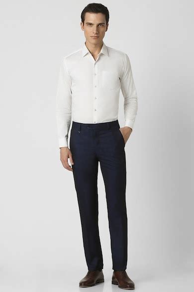Buy Men Navy Check Slim Fit Trousers Online - 39628990 | Van Heusen